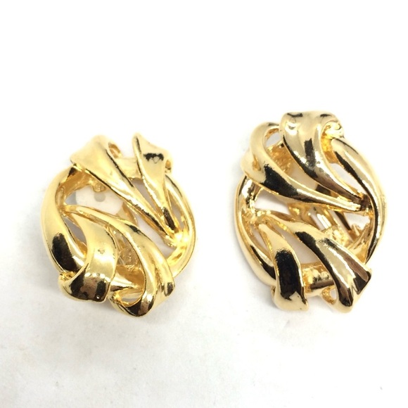 3/$30 VINTAGE 80S 90S GOLD TONE CLIP ON EARRINGS ABSTRACT TWIST OVAL RUNWAY - Picture 8 of 11